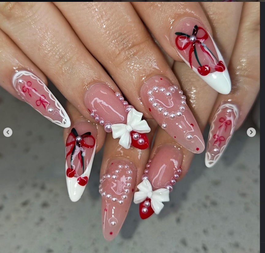 Cherry Bow Nail Art